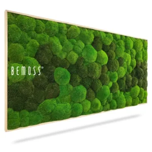 BOLMOSS DUO Light Green preserved moss art panel, angled product view with logo