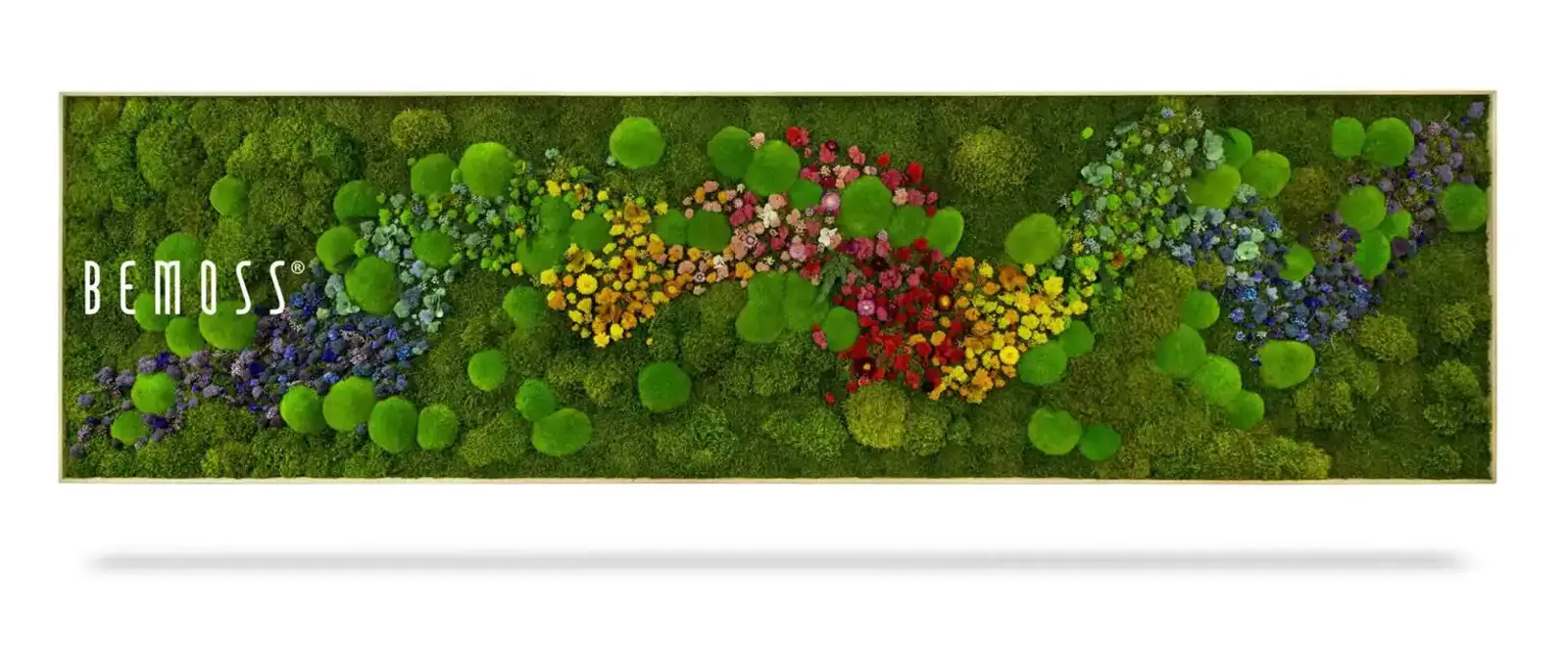 Rectangular wall panel with mixed green texture and colorful accent cluster, front view