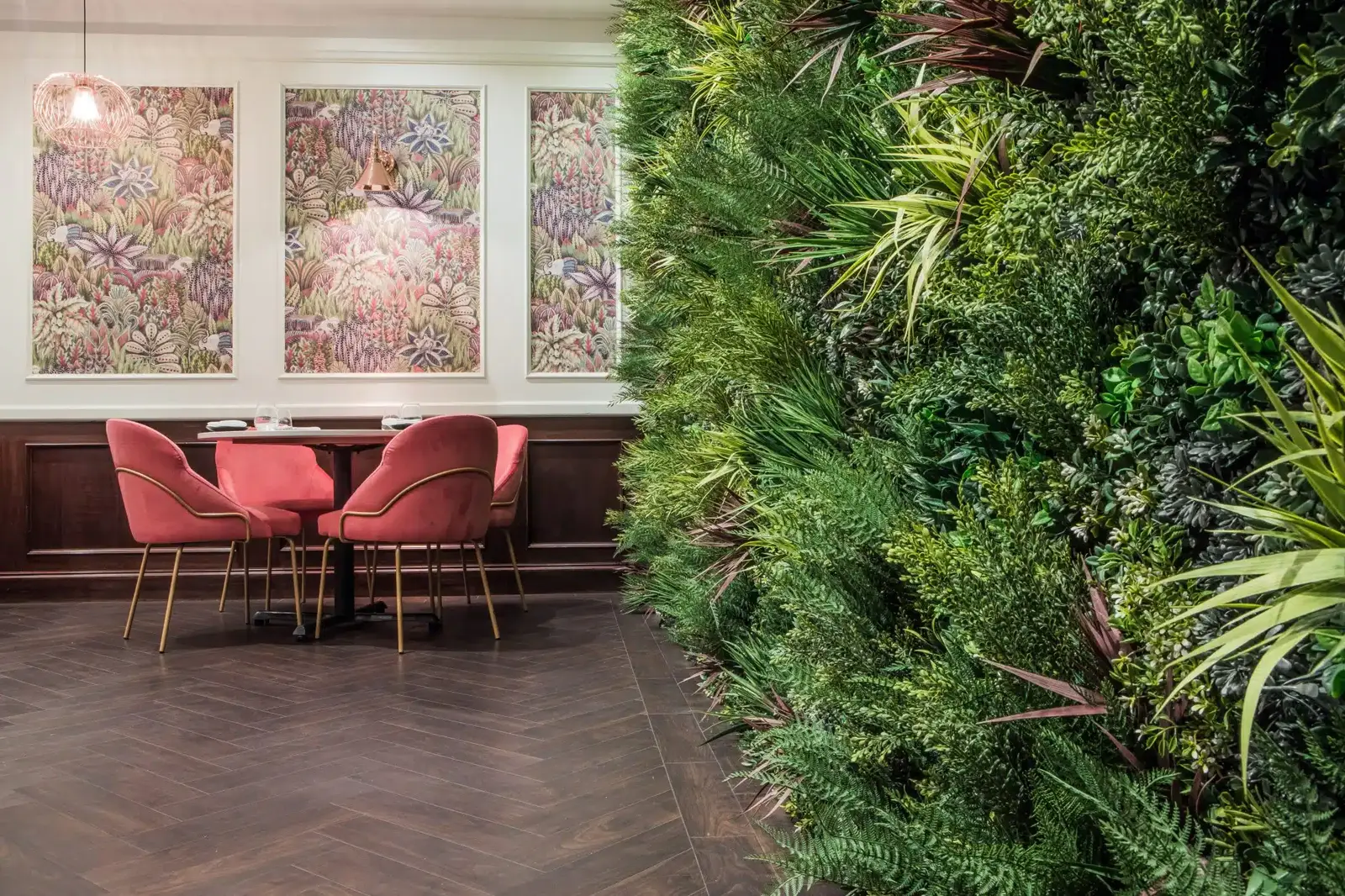 Lush green texture accents installed in a Vistafolia panel