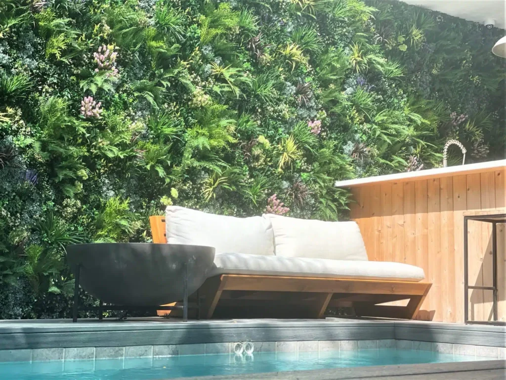 poolside faux green wall installation